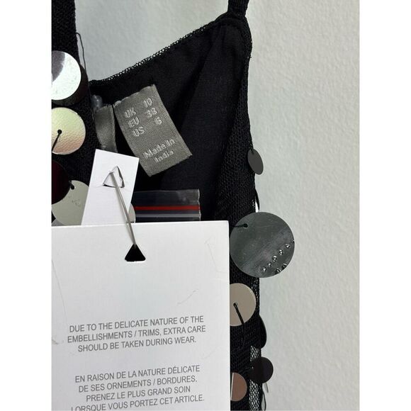 NWT ASOS Embellished Cami Mini Dress in Black Disc Sequin, Sz 6, $130 - Picture 3 of 7